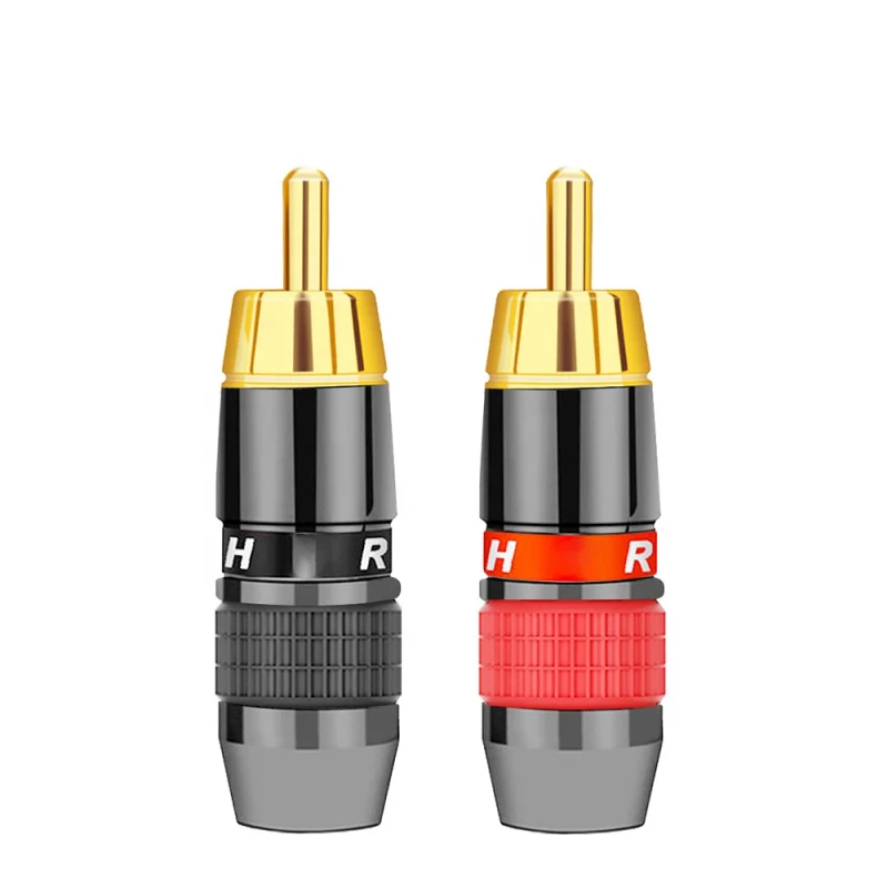 Gold-Plated-HIFI-Audio-RCA-Wire-Connector-RCA-Male-Plug-Adapter-Video-Audio-Connector-Support-8mm-Cable-Blackred