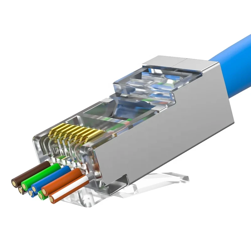 Gold-Plated-Shielded-Pass-Through-RJ45-Modular-Plug-8P8C-Male-Connector-Cat6-UTP-STP-Solid-and-Stranded-Ethernet-Cable