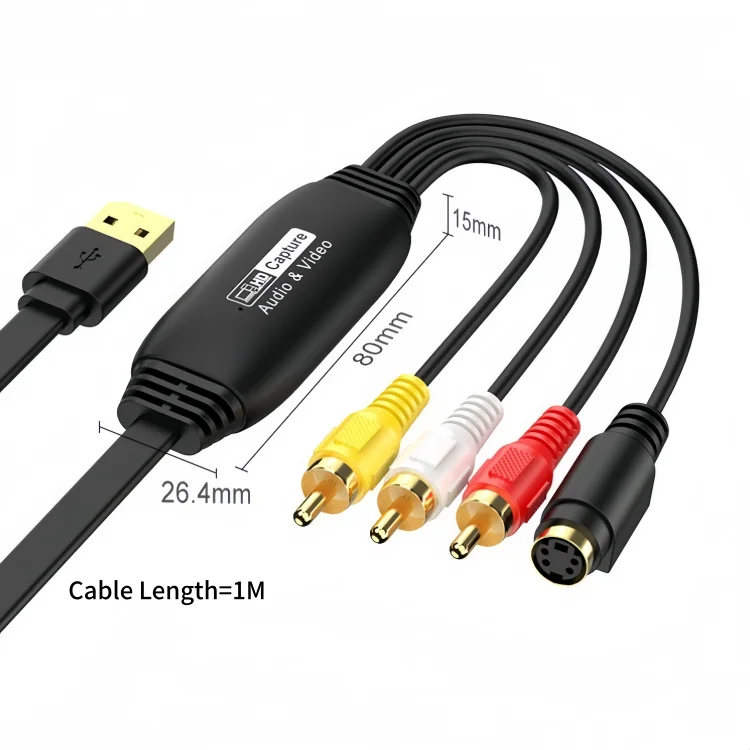 Gold-plated-Interface-AV-to-USB-1080P-Video-Capture-Card-USB-2.0-RCA-Capture-Card-with-1m-Cable