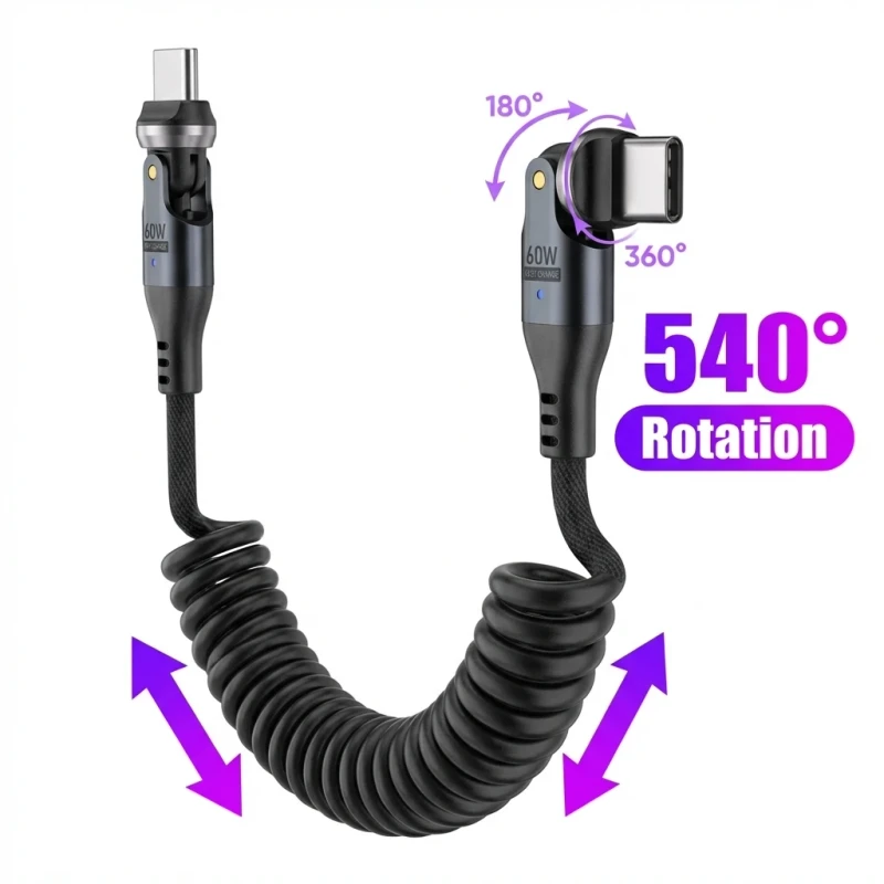 Greenport-A59-Double-540-Rotation-60W-Spiral-Charging-Data-Cable