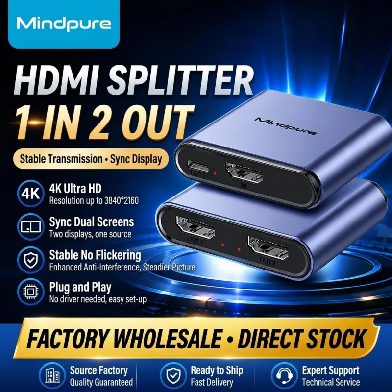 HDMI-Splitter-1x4-1-in-4-Out-Powered-Video-Distribution-Amplifier-Hub-Metal-Box-Adapter-Connector-Active-High-Speed-HDR