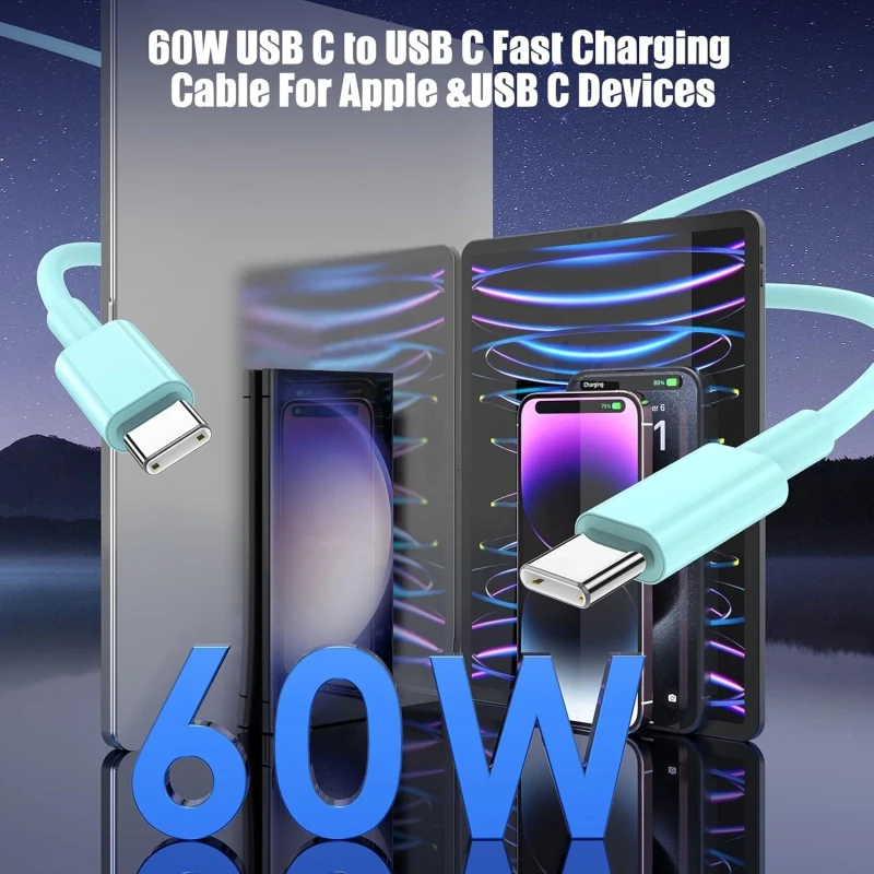 HNT-2M-6.6ft-3A-C-C-Fast-Charging-Cable-TPE-Dual-Type-C-Data-Cable-Line-Charge-Usb-C-Cable-PD-60W-for-Mobile-Phone