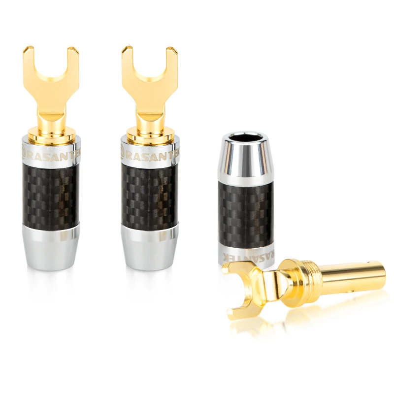 Hi-end-Brass-24K-Gold-Plated-Spade-Connector-Inline-Banana-Socket-Speaker-Y-Plug-Home-Theater-Audio-Cable