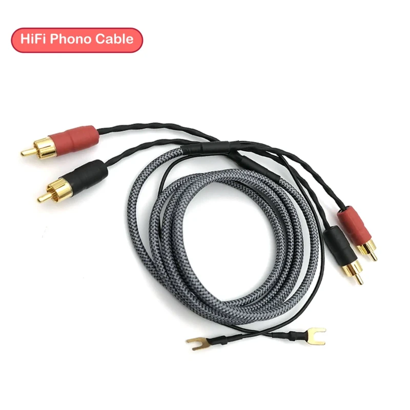 Hifi-Audio-Cable-2RCA-to-2RCA-Y-Spade-Plug-Tonearm-Cable-with-PVC-Jacket-and-Braid-Shielding-for-DVD-Player-and-Monitor