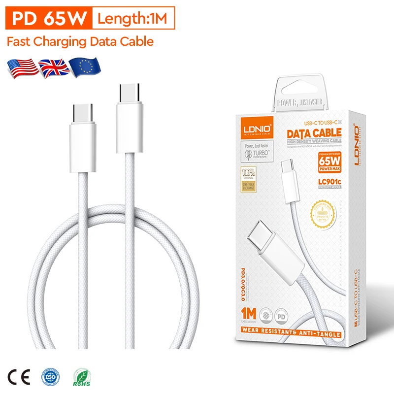 LC901C-OEM-1m-65W-Type-C-to-Type-C-Cable-Support-PD-and-QC-Fast-Charging-Usb-Data-Cable-for-Mobile-Phone