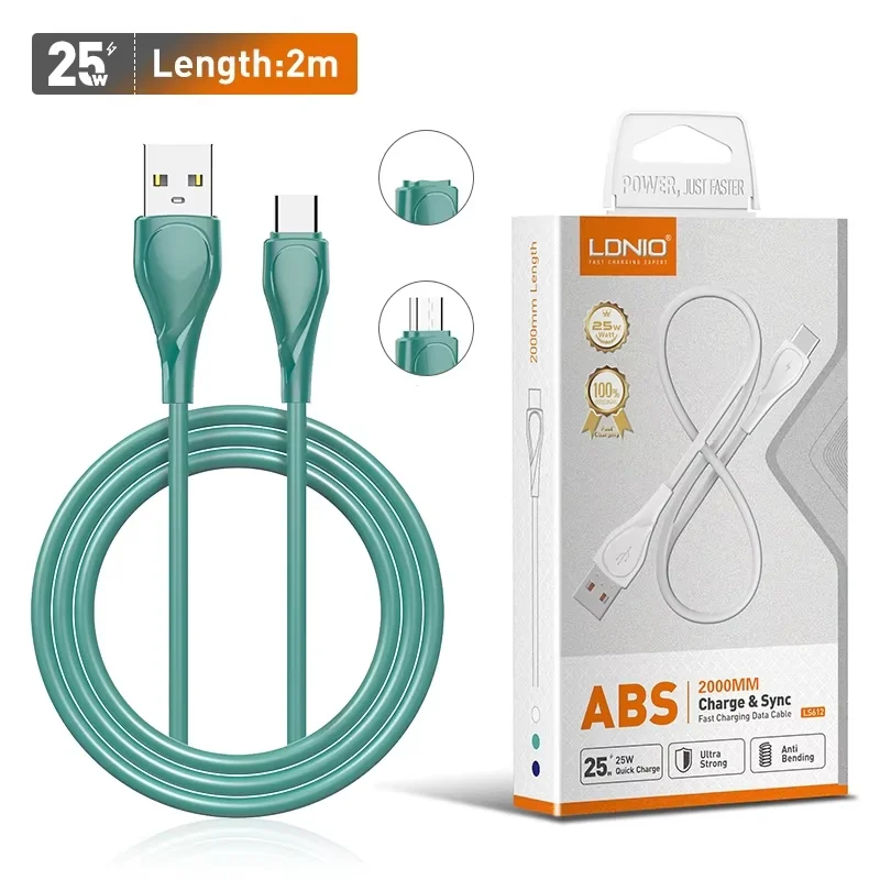 LDNIO-LS612-2-Meter-ABS-Wires-Type-C-Micro-USB-Phone-Charger-Cables-Data-Cable-25W-Fast-Charging-Cable
