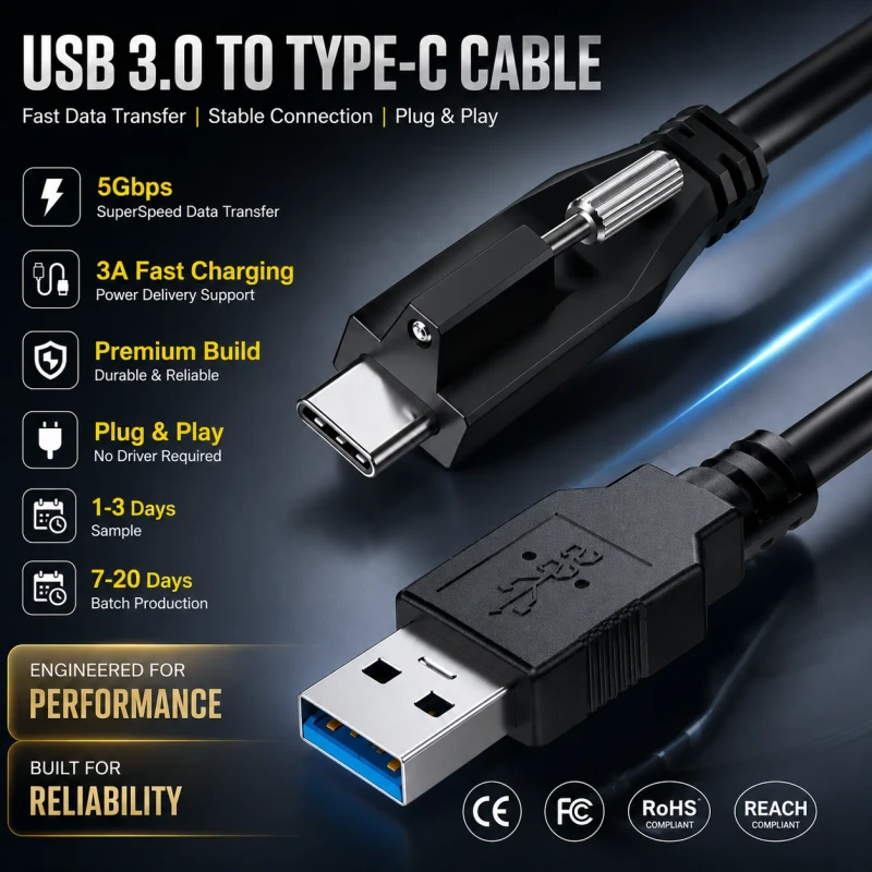LUNG-KAY-High-Flexible-USB-3.0-Screw-Lock-Panel-Mount-Cable-PVC-Usb-a-to-Usb-c-Power-Cable-for-Machine-Vision-Industrial-Camera