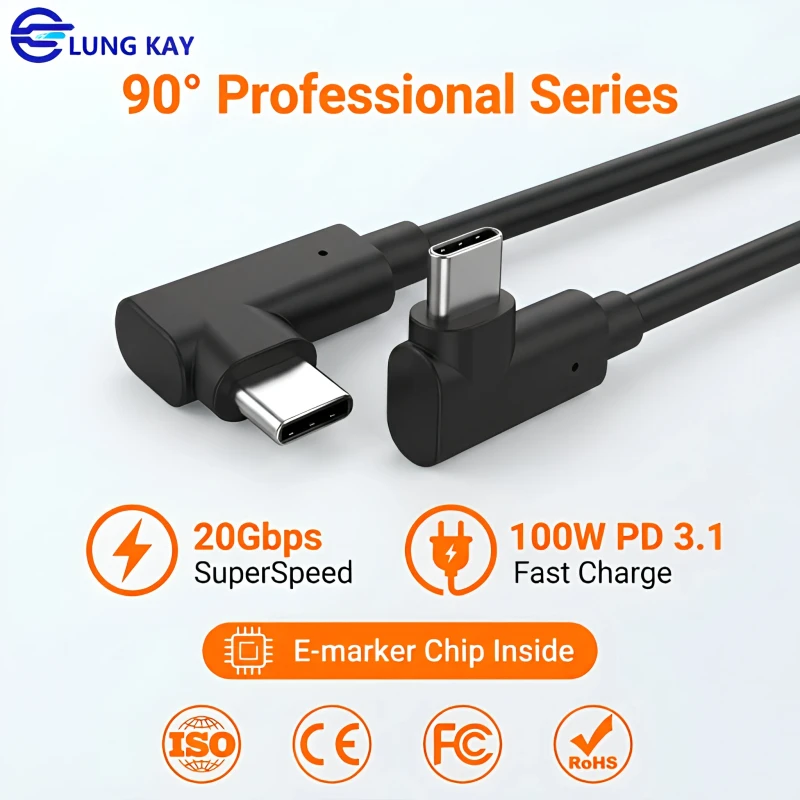 LUNGKAY-Custom-USB-3.1-Angle-Right-Type-C-Cable-PD100W-5A-20Cbps-E-Mark-Chip-Tinned-Copper-Fast-Charging-for-Mobile-Computer