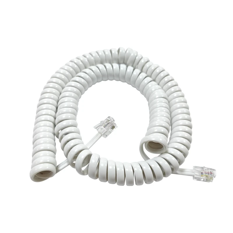 Landline-Phone-Handset-Cable-4P4C-RJ9-RJ22-RJ11-Coiled-Telephone-Handset-Cord-Flat-Black-Spiral-Cable-4-Inch-Lead-6-Ft