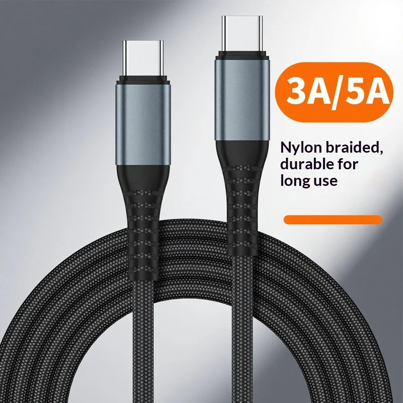 Low-MOQ-48-Braids-Nylon-1-2m-In-Mold-Injection-PD-Data-Cable-60W-C-to-C-Type-C-5A-100W-Fast-Charging-Single-Head
