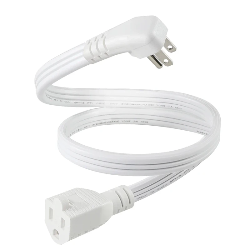 NEMA-5-15P-White-3-Core-Flat-Cable-SPT-3-14AWG-USA-Power-Cable-110V-Extension-1FT