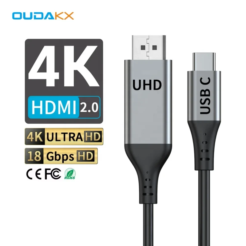 OEM-4K-2.0-HDMI-to-USB-C-Cable-18Gps-High-Speed-Transmission-Universal-Type-C-Video-Audio-Cable-for-Monitor-TV-Home-Theater