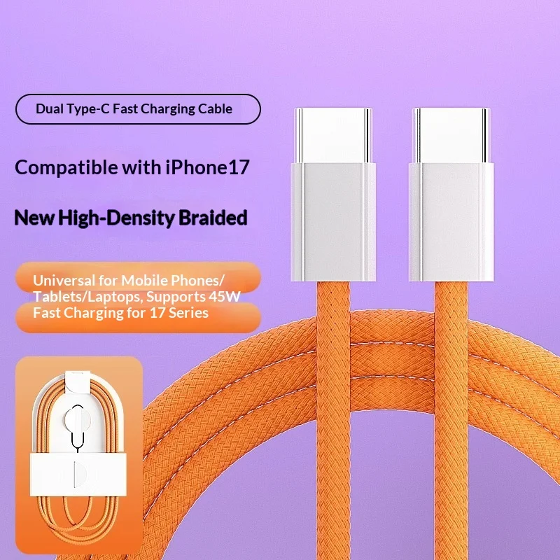 PD60W-Braided-Nylon-Jacket-Fast-Charging-Data-Cable-in-Orange-Compatible-with-17-for-16-15-Type-C