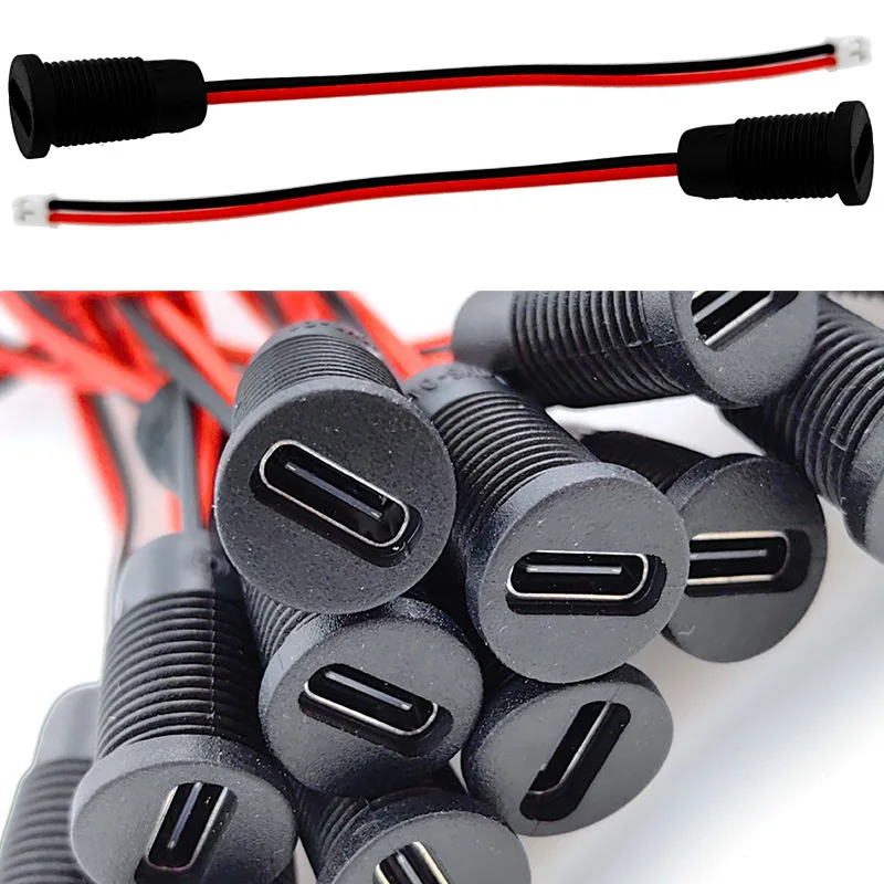 PHR2.0-Connector-Wires-Assembly-Black-PVC-Standard-USB-Micro-B-Cable-IP67-Waterproof-USB-3.1-Type-C-Female-12V-5V-Micro-USB