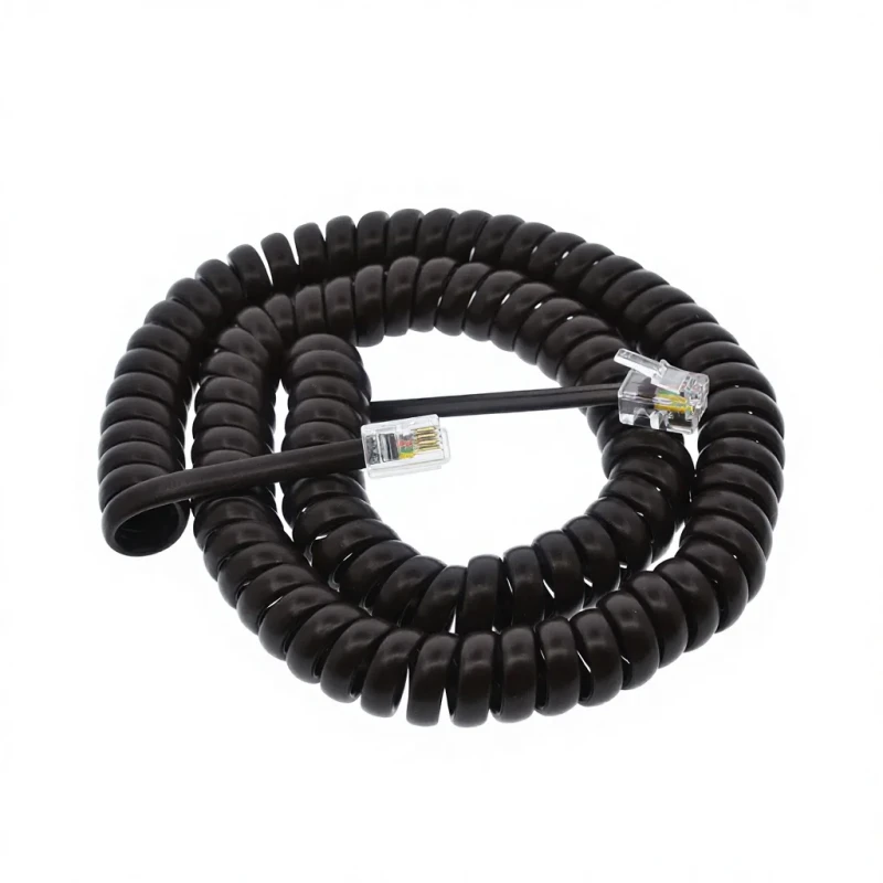 Phone-Handset-Cable-4P4C-RJ9-Coiled-Flat-Telephone-Cord-Black-Cat3-6FT