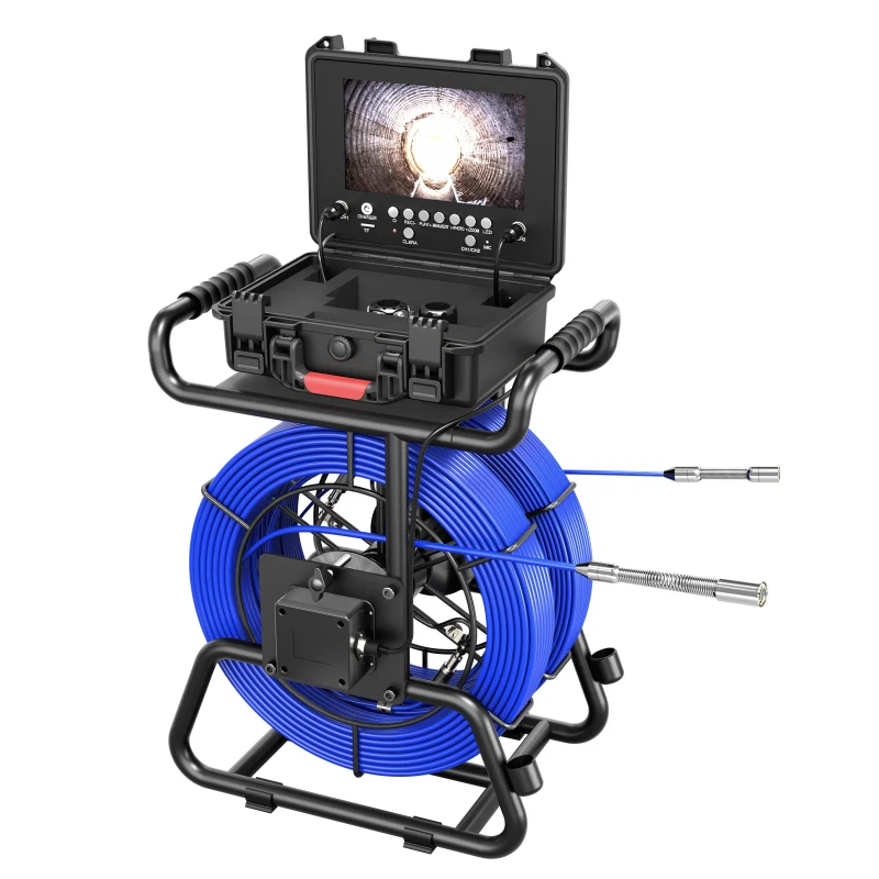 Pipe-Inspection-Camera-100FT-30M-Self-Leveling-Sewer-Camera-Distance-Counter-DVR-9-Inch-Plumbing-Camera-with-Dual-Cameras-Cables