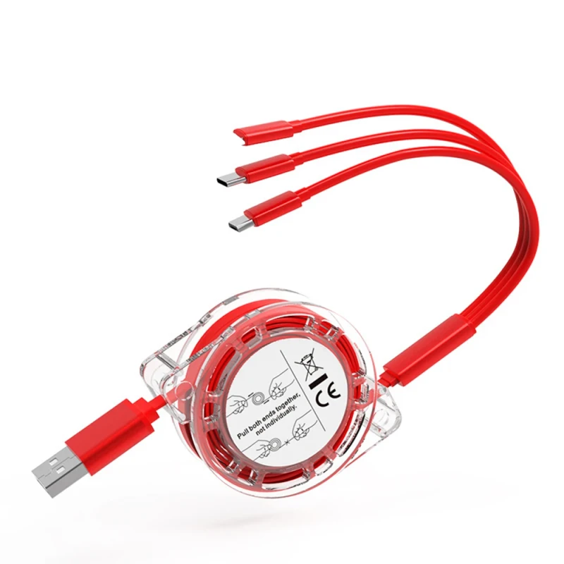 Portable-1M-Mini-Retractable-USB-Charger-Cable-High-Speed-3A-Fast-Charging-for-Android-Type-C-3in1-Data-Cable