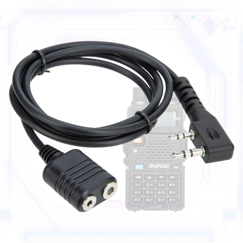 Pure-Copper-2-Pin-Speaker-Mic-Headset-Extension-Cord-with-K-Type-Earpiece-Kenwood-BaoFeng-UV-5R-BF-888s-Walkie-Talkie-Compatible