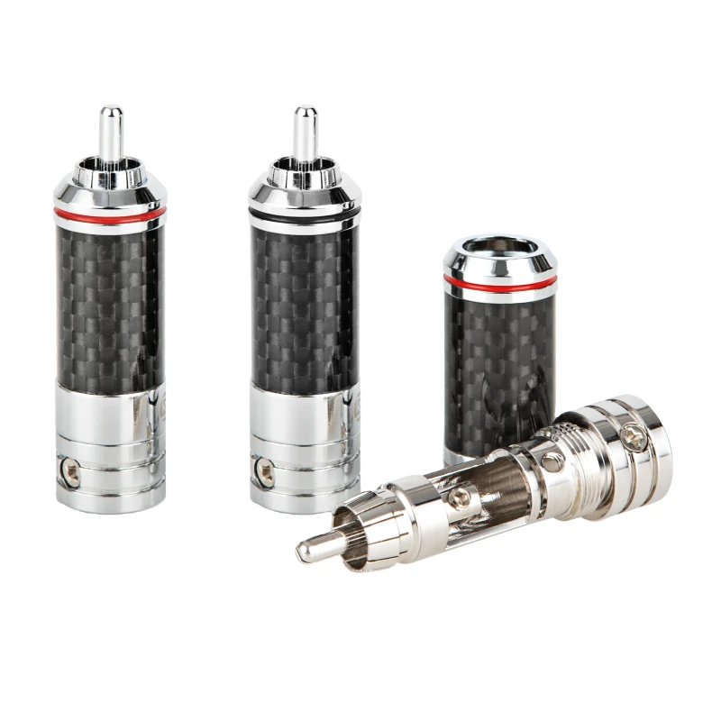 RASANTEK-OEM-ODM-Rhodium-Plated-Brass-Carbon-Fiber-RCA-Male-Plug-Black-Silver-HIFI-Audio-Video-Cable-Plug-for-HIFI-Audio