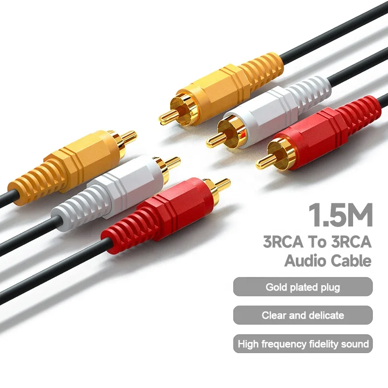 RCA-Cable-Audio-Video-TV-Cable-with-Gold-Gold-Plate-Connector-1.5M-3RCA-to-3RCA-Male-to-Male-Cable