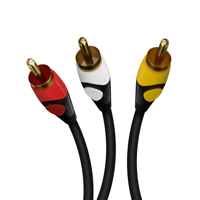 Red-White-Yellow-10m-Triple-3-RCA-Male-Plug-Gold-Plated-Bare-Copper-Conductor-Shielded-Audio-Video-AV-Cable