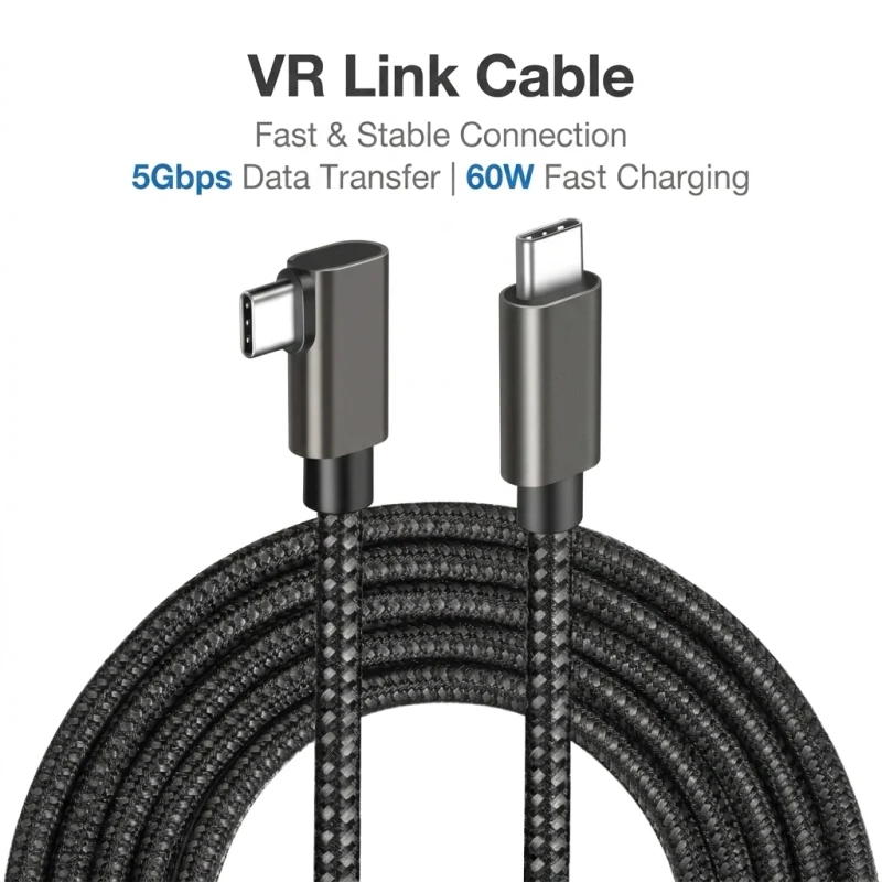 Right-Angle-USB-A-to-C-C-VR-Link-Cable-Aluminum-Alloy-Headset-5Gbps-60W-Tinned-Copper-Core-EMI-Shielded-Braided-3m-5m