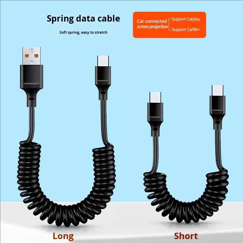Short-Coiled-Spring-Cable-Dual-Type-C-PVC-USB-C-Cable-Elastic-Retractable-Fast-Charging-Universal-Cable
