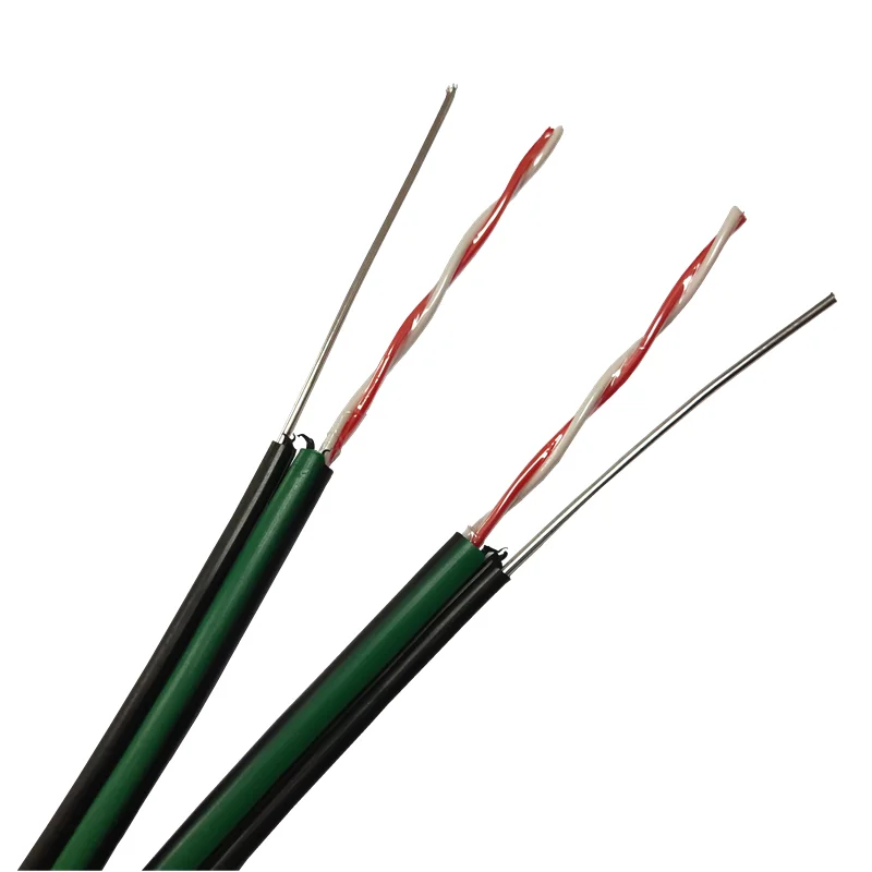 Telephone-Cable-2-Core-with-Messenger-Drop-Cable-Strip-0.5-2-Outdoor-Drop-Wire-with-Green-Strip-for-Telecommunication