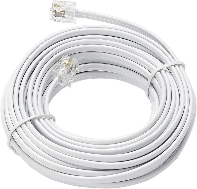 Telephone-Extension-Line-Cord-Cable-Wire-Land-Phone-Line-White-25ft-Standard-RJ11-Plugs