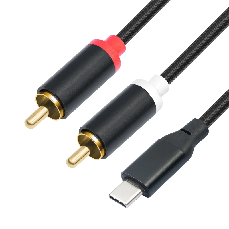 Type-C-USB-to-Dual-RCA-Male-XLR-Video-Audio-Cable-Built-in-Decoding-PVC-Nylon-Braid-1m-2m-3m