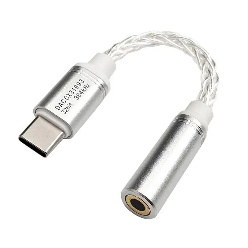 Type-C-to-3.5mm-DAC-Audio-Cable-CX31993-Chip-HiFi-Type-C-to-AUX-Headphone-Adapter-8-Strand-Silver-Plated-Cable