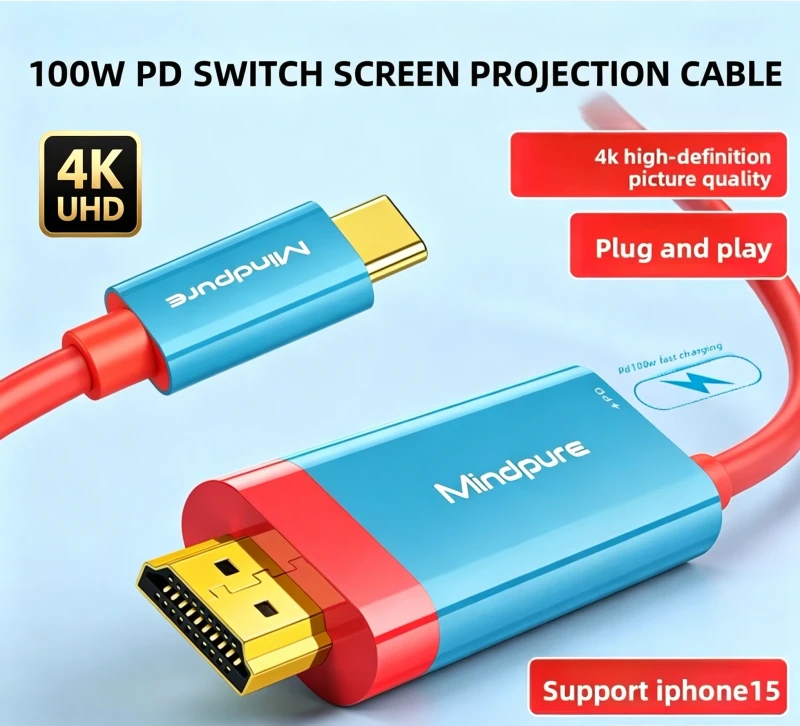 Type-C-to-HDTV-Cable-4K-60Hz-100W-PD-Charging-for-Switch-iPhone-15-16-Laptop-Screen-Mirroring