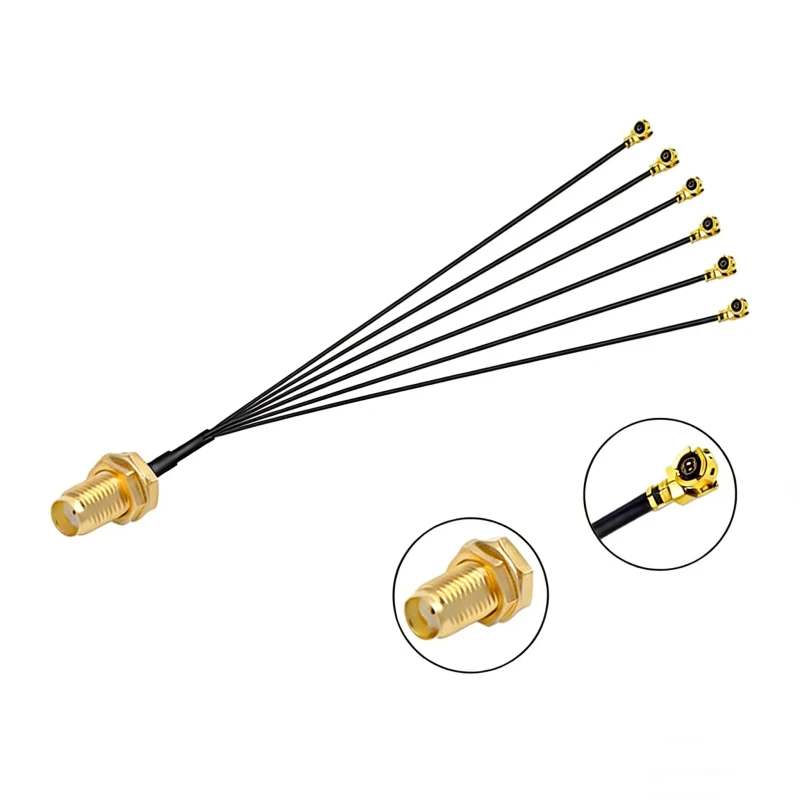 UFL-Female-1.13mm-RF-Cable-Pigtail-20cm-3.5-Black-6-Ways-0-6GHz-100dB-Return-Loss