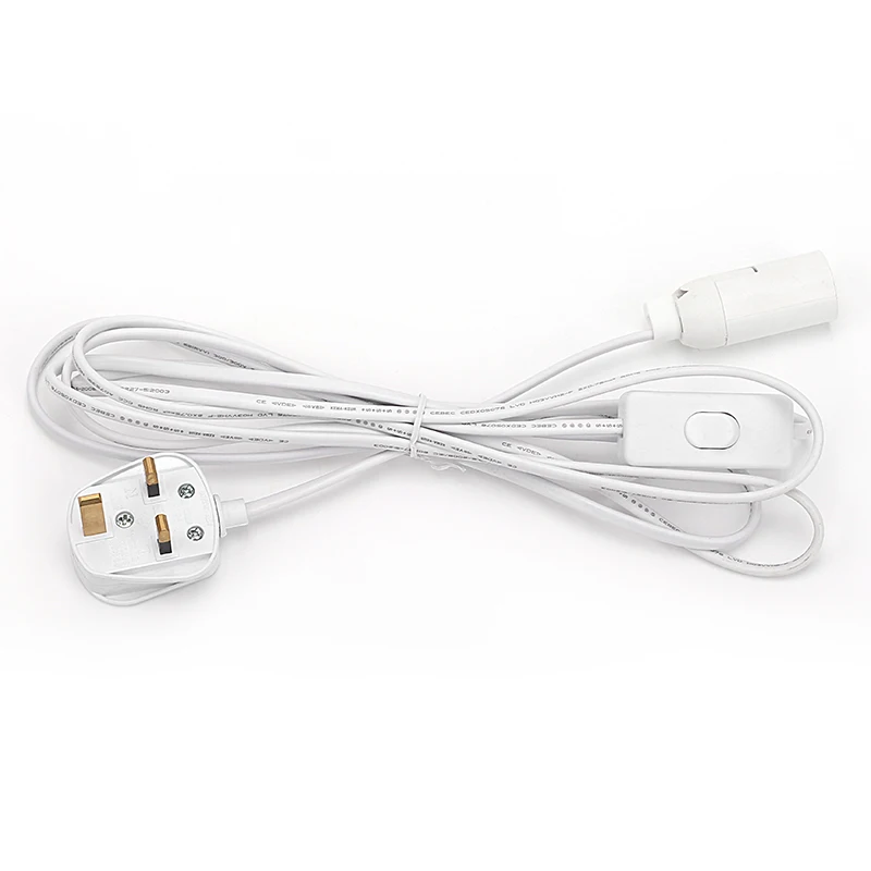 UK-Standard-Black-PVC-Copper-Salt-Lamp-Cord-2-0.75mm-E14-Lamp-Holder-2Pin-UK-Plug-10A-13A-1.2-3M-Power-Extension-Cord