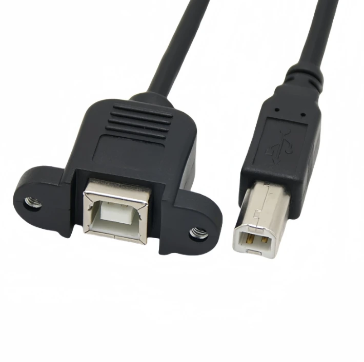 USB-2.0-B-Type-Male-to-B-Female-Straight-Printer-Cable-with-Panel-Mount-with-Screws