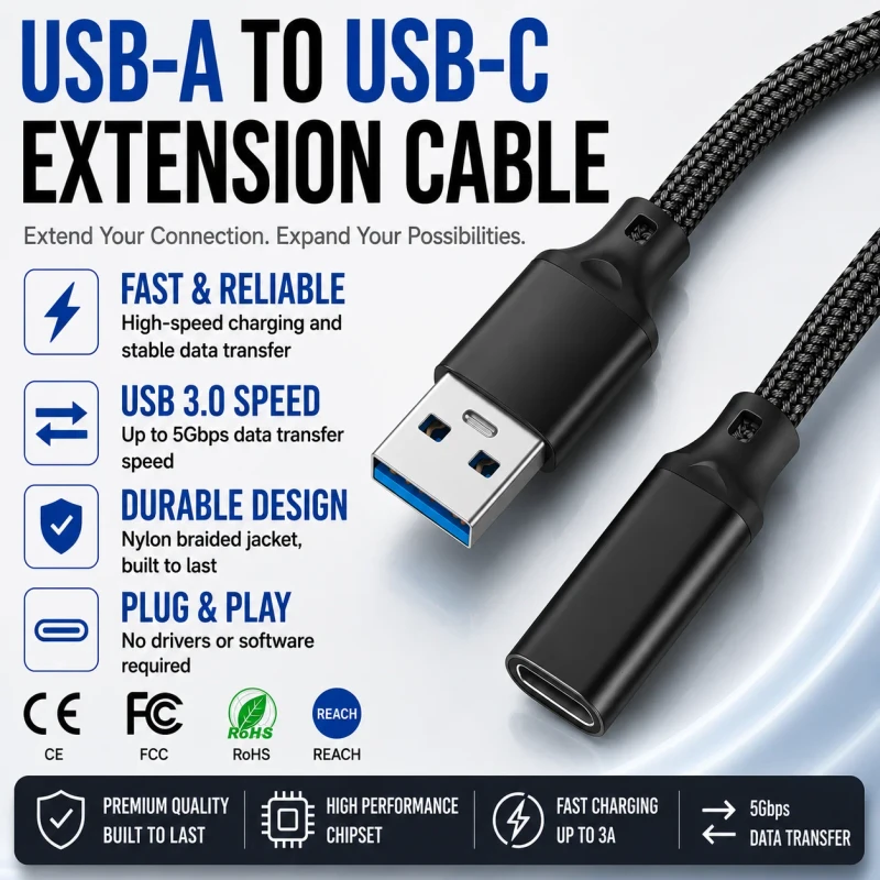 USB-3.2-Type-C-Female-to-USB-A-Male-Adapter-Cable-10Gbps-High-Speed-Nylon-Braided-Audio-Video-Converter-Cord