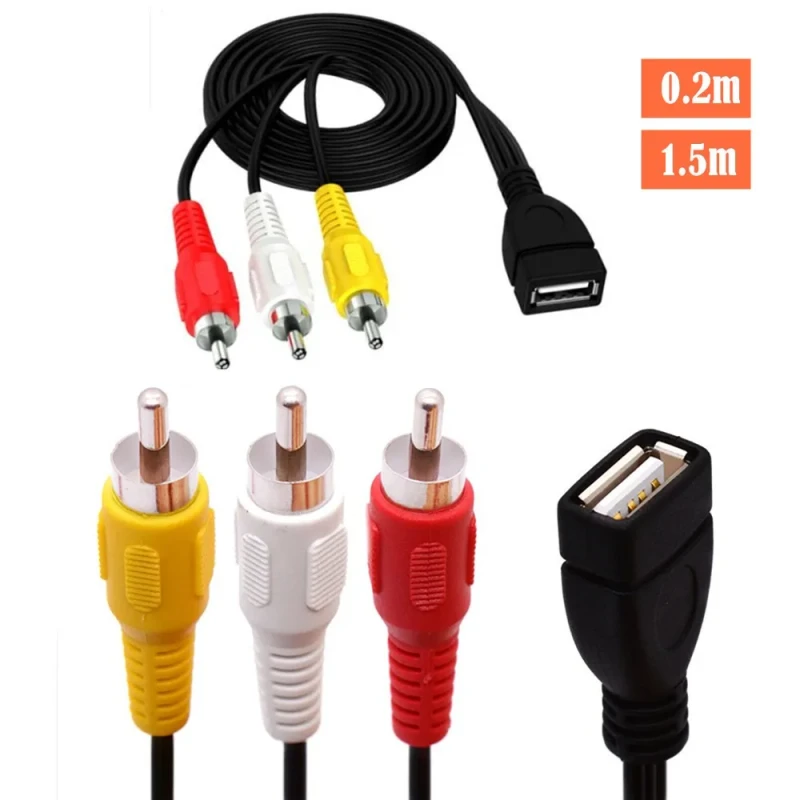 USB-A-Female-to-3-RCA-Phono-AV-Cable-Lead-PC-TV-Aux-Audio-Video-Adapter-Cable