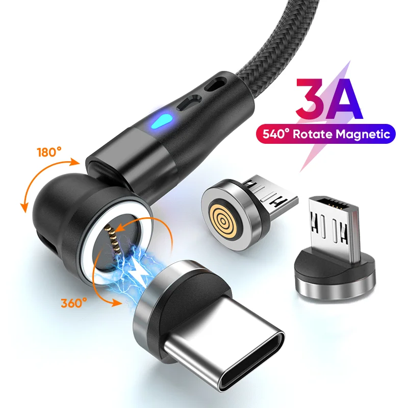 USB-C-Magnetic-Braided-Fast-Charging-Cable-3A-540-Degree-Rotating-3-in-1-Data-Cables