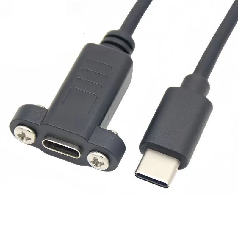 USB-C-Male-to-Female-Extension-Data-Cable-With-Panel-Mount-Screw-Hole-0.17m
