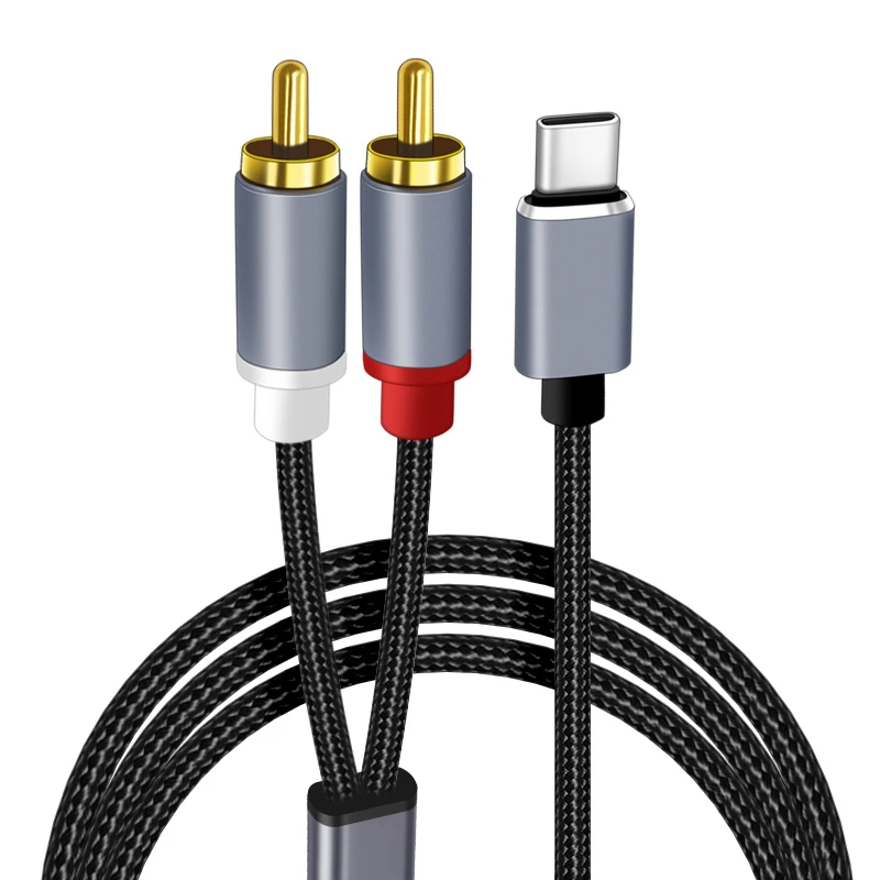 USB-C-to-RCA-Male-Coaxial-Audio-Cable-Dual-RCA-Audio-Splitter-Adapter-Gold-PVC-Polybag-Stock-for-Microphone-Monitor-Applications
