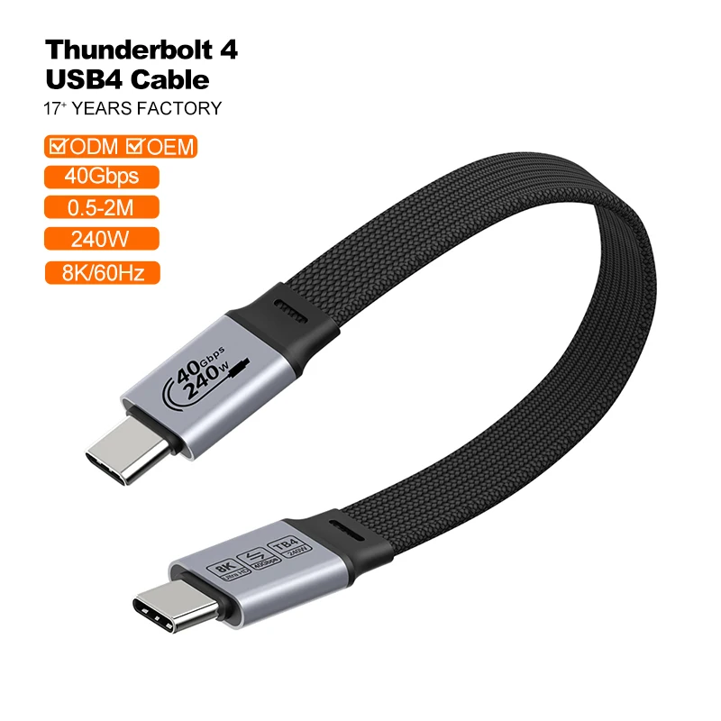 USB4.0-Type-C-to-C-Data-Short-Cable-240W-USB-Type-C-4.0-PD-Fast-Charging-Flat-Flex-FPC-Wire-Cable-Camera-SSD-for-Thunderbolt-4