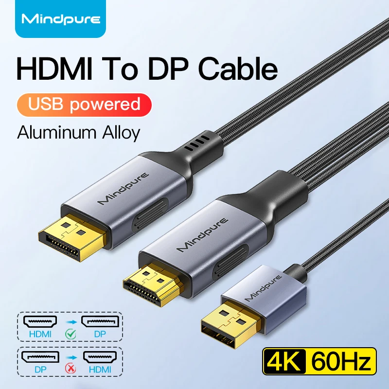 Uni-directional-HDMI-to-DP-Cable-with-USB-Power-4K-60Hz-2K-144Hz-CS5801AN-Chip-for-Laptop-Console-to-DP-Monitor