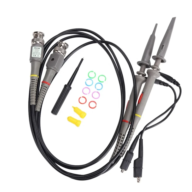 Universal-P6100-Oscilloscope-Clip-Probes-100MHz-600V-120cm-Cable-with-Accessories-Kit-1X-10X-2-Pack