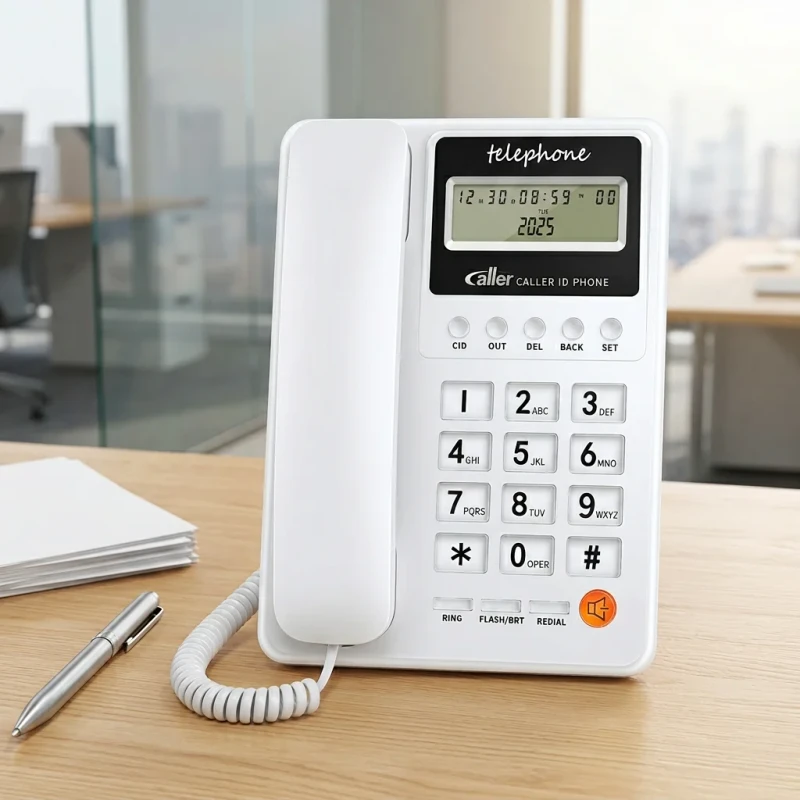 White-Corded-Telephone-with-Display-Large-Crystal-Buttons-Wired-Desktop-Landline-for-Office-School-Hotel-Project