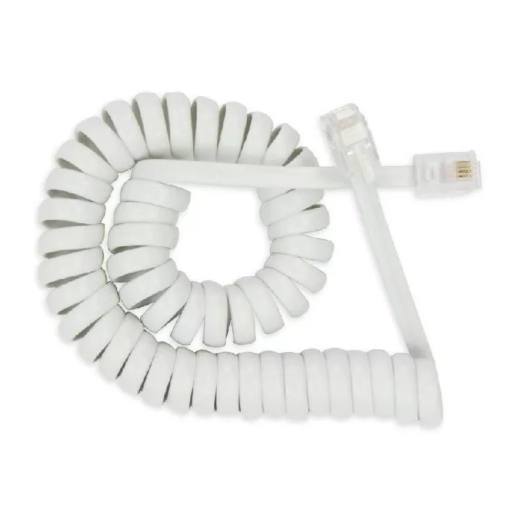 White-PVC-Spiral-Cable-RJ9-4P4C-Telephone-Handset-Cord-CAT3-4P4C-Coiled-Cord-with-Black-Telephone-Spiral-Cable