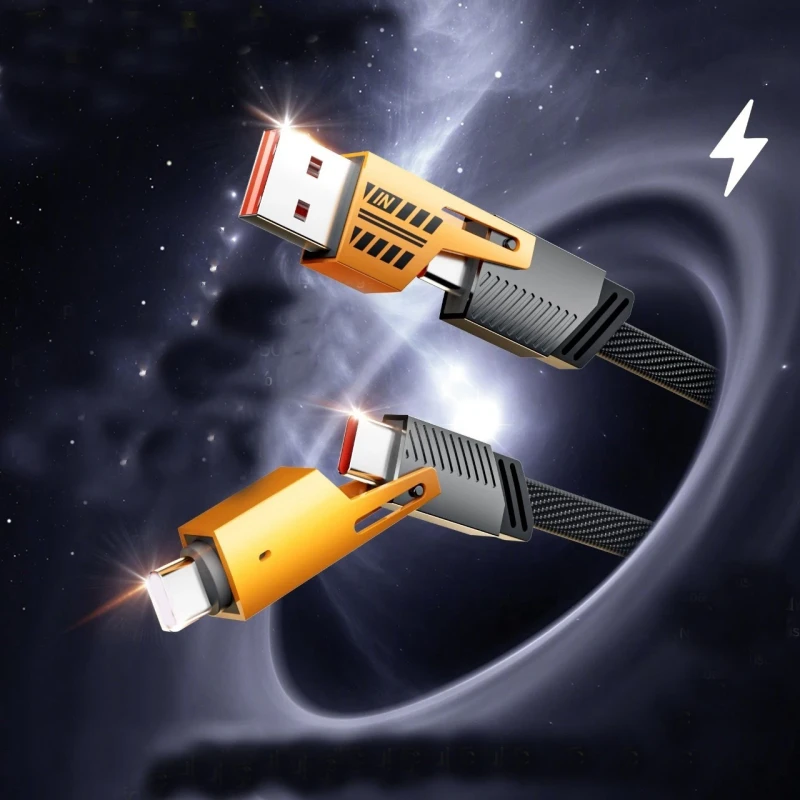 Yellow-Zinc-Alloy-PD-65W-Fast-Charger-Cable-USB-Type-C-Cable-4-in-1-Converter-for-iPhone-IOS-and-Android