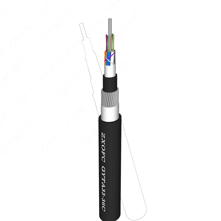 ZX-OFC-Underwater-Fiber-Optical-Cable-6-12-Core-GYTA33-G652D-Singlemode-Armored-50-Meter-Depth-Steel-Wire-Strengthened-Black