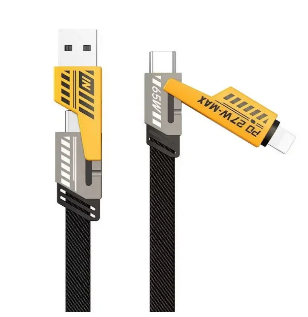 Zinc-Alloy-Plastic-PD-65W-Super-Fast-Charging-4-in-1-Type-C-USB-Data-Cable-with-Nylon-Jacket-for-Mobile-Phones-Cameras
